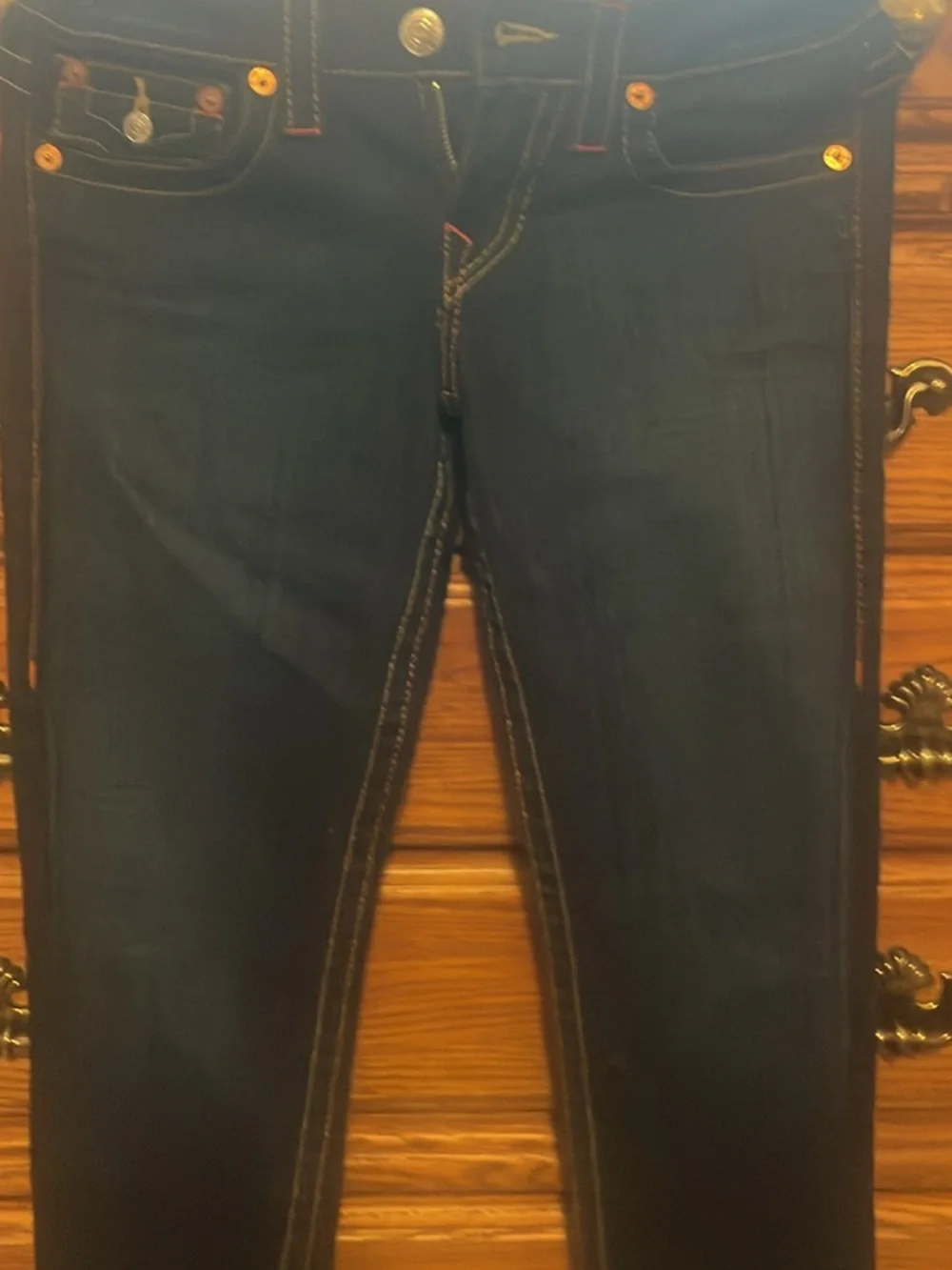 True Religion “Julie” Dark Indigo Skinny Jeans with Contrast Stitching - Picture 1 of 7
